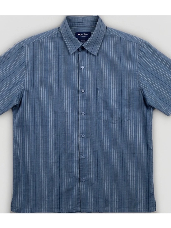 Puritan Other - Puritan Blue Short-Sleeve Vertical Stripe Button-Down Shirt